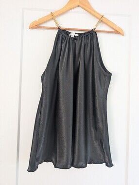 Black Halter Top with Gold Chain Straps